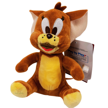 Jerry Plüschtier aus Tom & Jerry ca. 20 cm, braune Maus mit heller Bauchpartie, großen rosa Ohren und sitzender Pose.